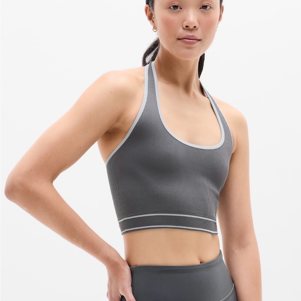 Athleta Recharge Rib Seamless Halter Crop Top — Shadow Grey/Stone — Size Small